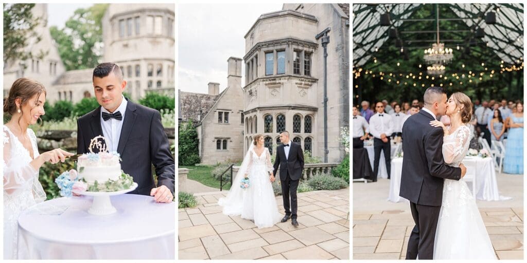a collection of images featuring reception moments and a stunning estate background
