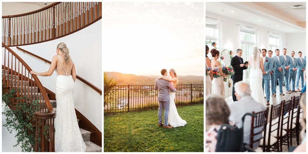 a series of wedding images including ceremony moments and bridal details 