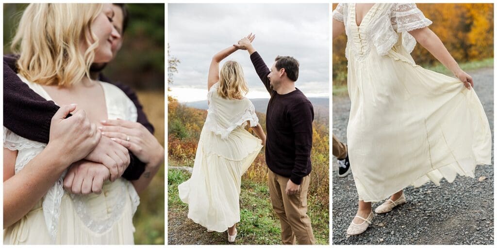 collection of images featuring a couple and a fall scenic backdrop