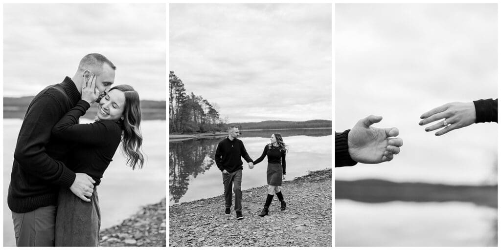 a collection of black and white images of a couple holding hands