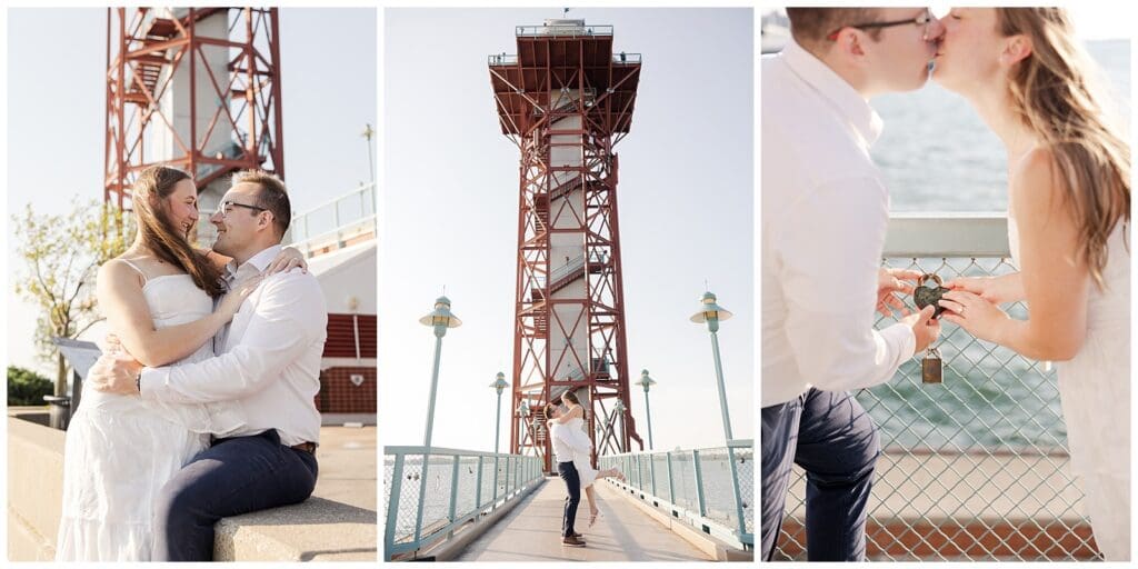 collection of engagement portraits featuring the Bicentennial Tower on the Erie Bayfront