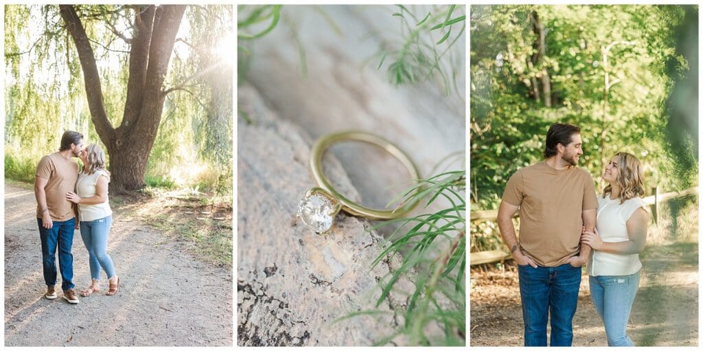 collection of engagement photos on a scenic nature trail